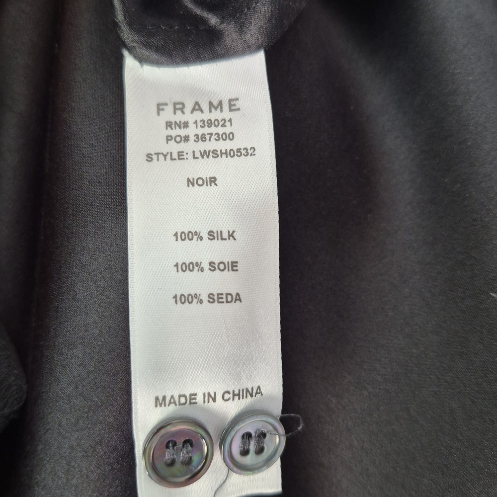 Frame 100% Silk Black Button Down Shirt with Gold Trim - Picture 6 of 9